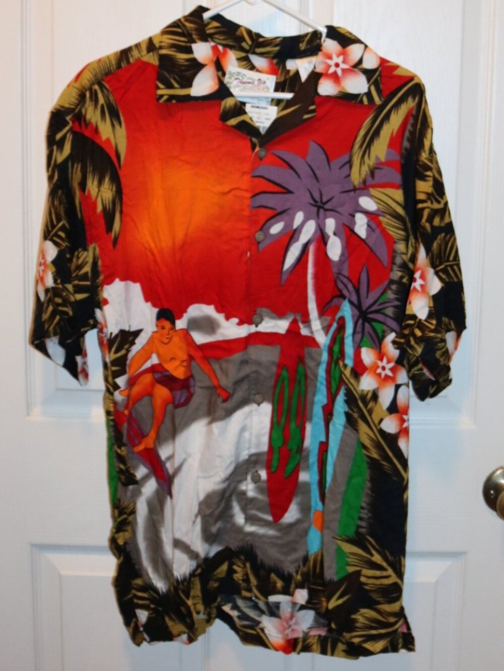 Hawaiian Mens Shirt Medium Orange Surf Tropical Short-sleeve Thumbs Up